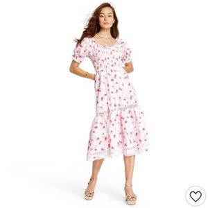 LoveShackFancy Pink Floral Midi Dress